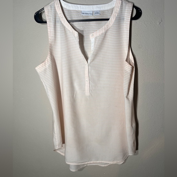 Liz Claiborne Sleeveless Blouse Button Placket Peach and White Horizontal stripe - Picture 1 of 5